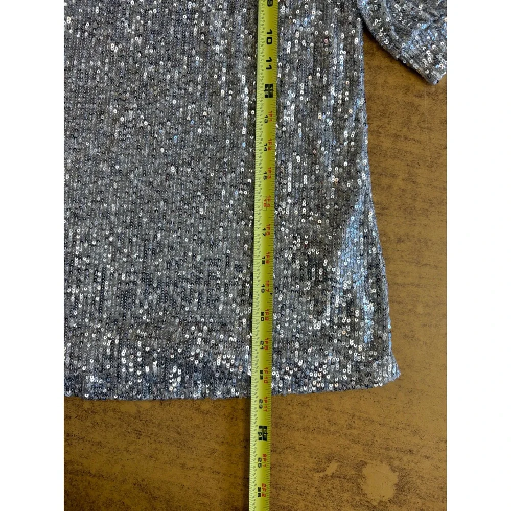 Cable & Gauge Womens Sequin Short Sleeve Scoop Neck Party Top Champagne Silver S - Picture 6 of 6